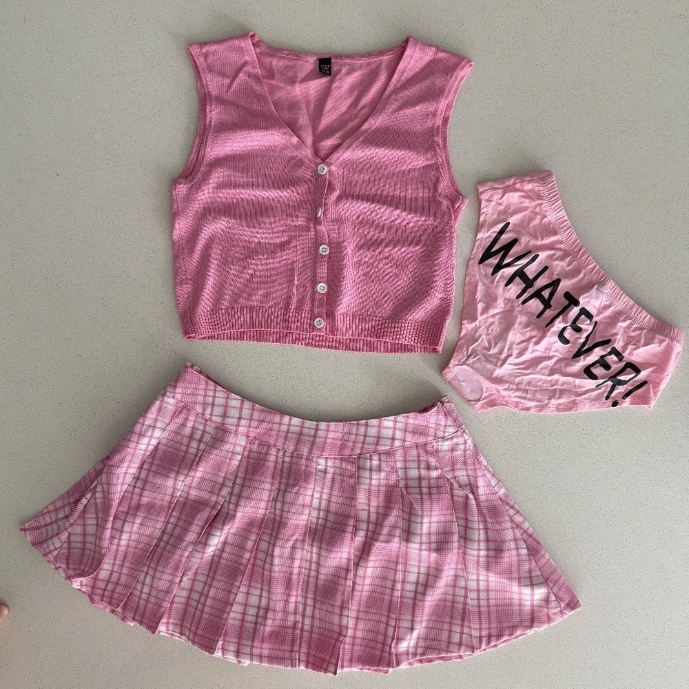 NWT Dollskill 4 pc Clueless Pink Plaid Costume/Pink Set Regina George Costume XS - Picture 12 of 15